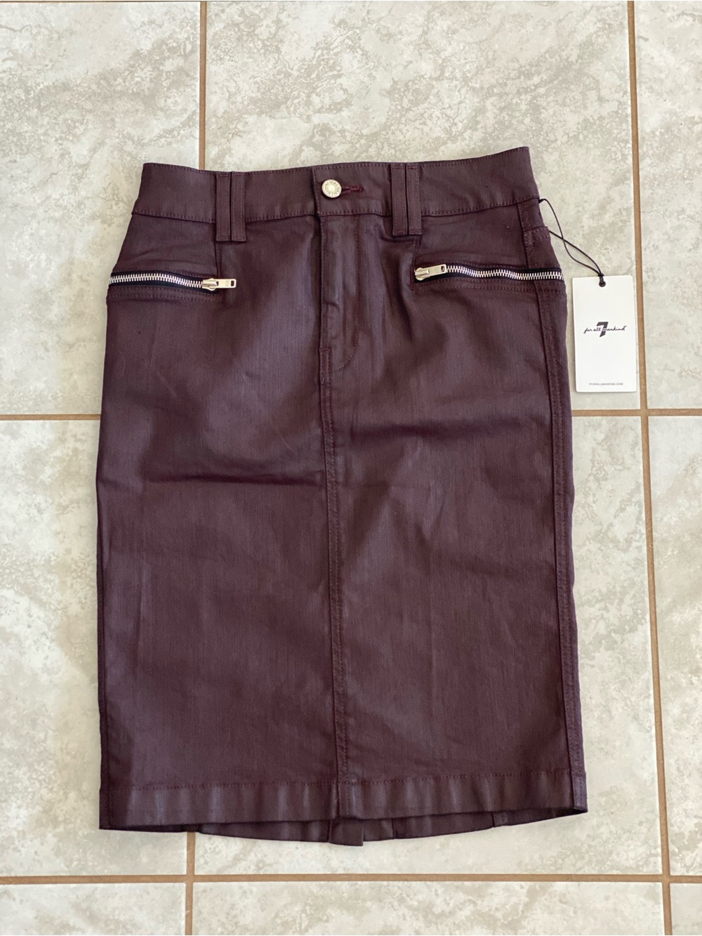 7 for All Mankind Coated Denim Pencil Skirt - Picture 1 of 3